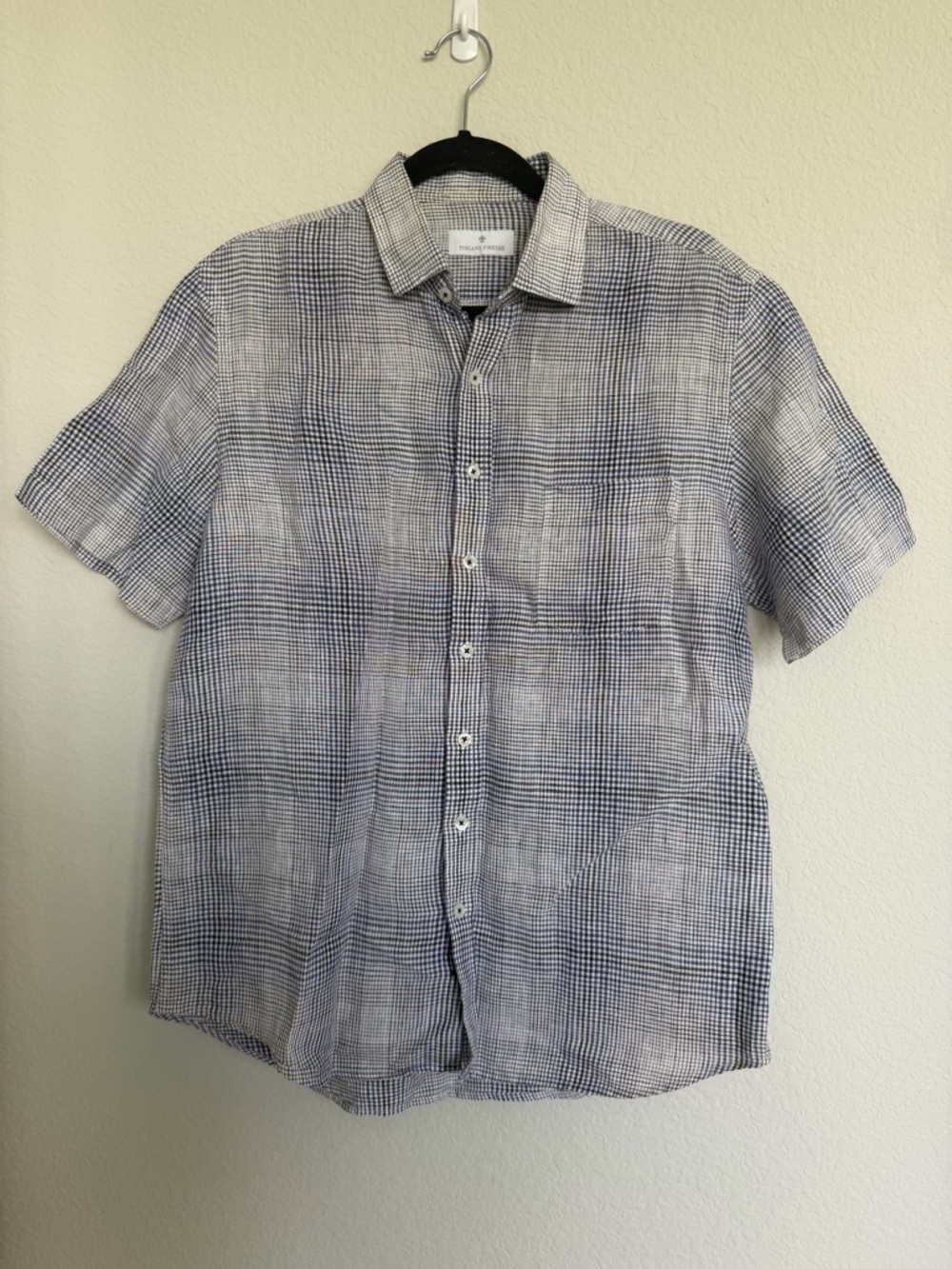 men’s Toscano Firenze Plaid 100% Linen Button Down Shirt